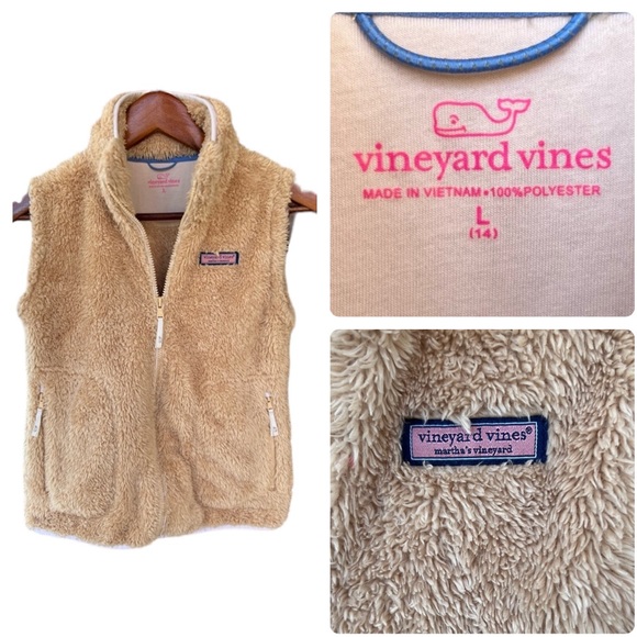 Vineyard Vines Other - Vineyard Vines Girls Stillwater Fuzzy Sherpa Vest Full Zip Warm Pockets Camel 14